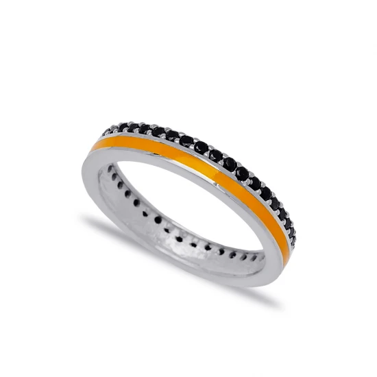 Orange Enamel Black CZ Band 925 Sterling Silver Ring Orange Enamel Black CZ Band 925 Sterling Silver Ring