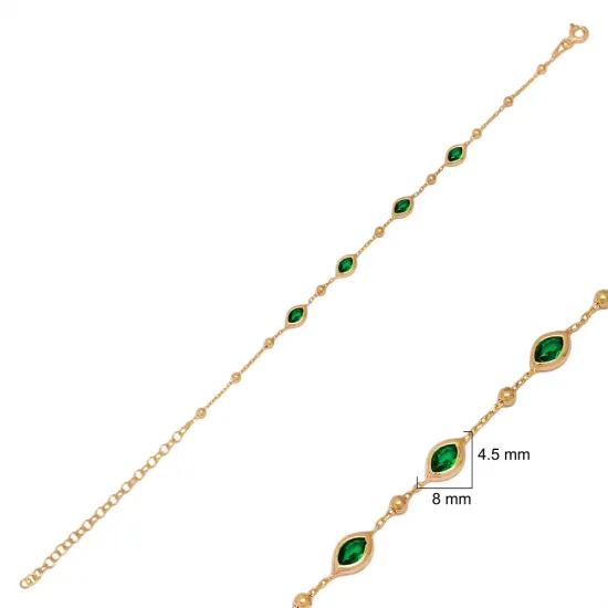 Emerald CZ Almond Woman 925 Sterling Silver Bracelet