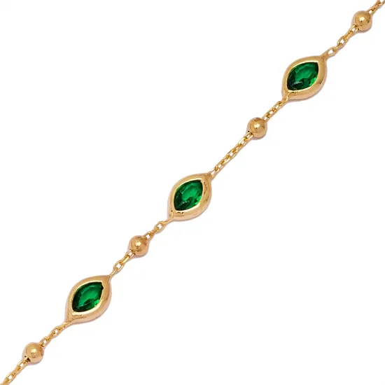 Emerald CZ Almond Woman 925 Sterling Silver Bracelet