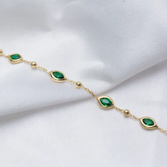 Emerald CZ Almond Woman 925 Sterling Silver Bracelet