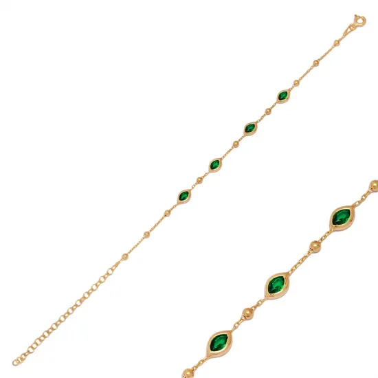 Emerald CZ Almond Woman 925 Sterling Silver Bracelet
