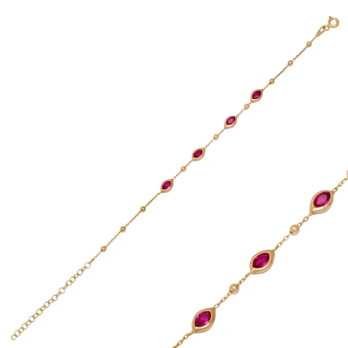 Dainty Almond Ruby CZ Woman Sterling Silver Bracelet