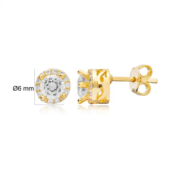 Turkish Round CZ Sterling Silver Earrings | 925 Sterling Silver Wholesale | Sade Silver Turkish Round CZ Sterling Silver Earrings - Sade 925 Silver Jewelry
