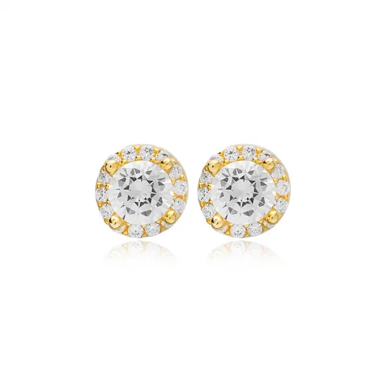 Turkish Round CZ Sterling Silver Earrings | 925 Sterling Silver Wholesale | Sade Silver Turkish Round CZ Sterling Silver Earrings - Sade 925 Silver Jewelry
