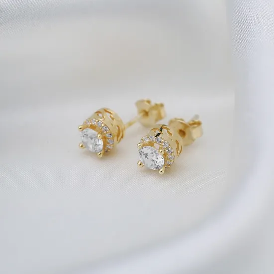Turkish Round CZ Sterling Silver Earrings | 925 Sterling Silver Wholesale | Sade Silver Turkish Round CZ Sterling Silver Earrings - Sade 925 Silver Jewelry