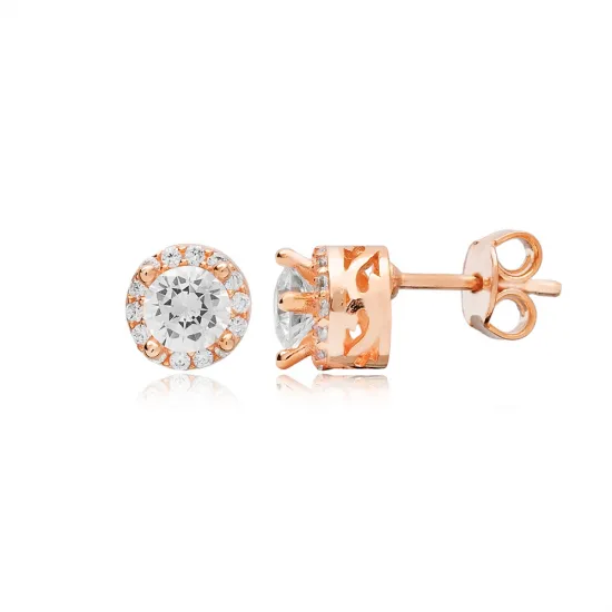 Turkish Round CZ Sterling Silver Earrings | 925 Sterling Silver Wholesale | Sade Silver Turkish Round CZ Sterling Silver Earrings - Sade 925 Silver Jewelry