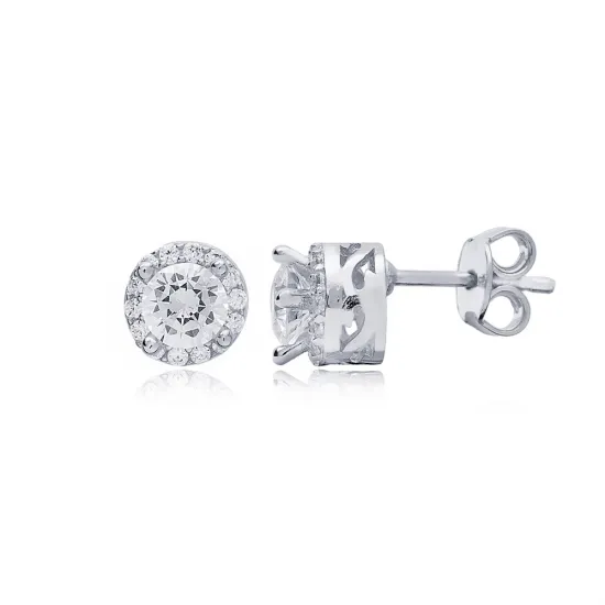 Turkish Round CZ Sterling Silver Earrings | 925 Sterling Silver Wholesale | Sade Silver Turkish Round CZ Sterling Silver Earrings - Sade 925 Silver Jewelry