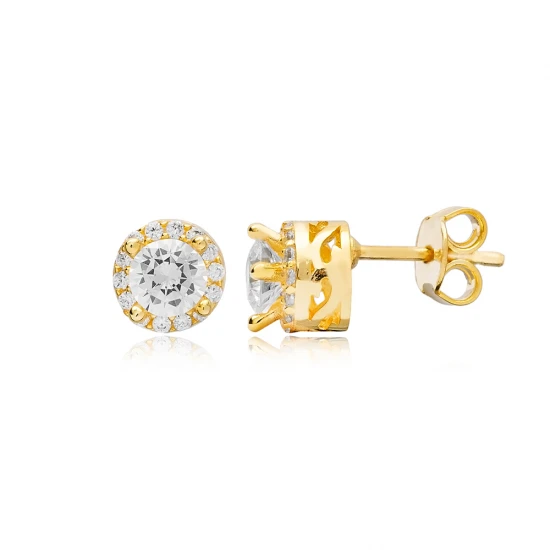 Turkish Round CZ Sterling Silver Earrings | 925 Sterling Silver Wholesale | Sade Silver Turkish Round CZ Sterling Silver Earrings - Sade 925 Silver Jewelry