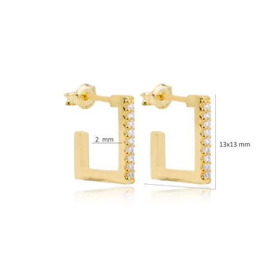 Square Geometric 925 Sterling Silver Earrings