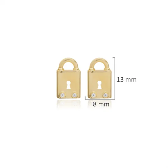 Handcrafted Lock CZ 925 Sterling Silver Earrings Handcrafted Lock CZ 925 Sterling Silver Earrings