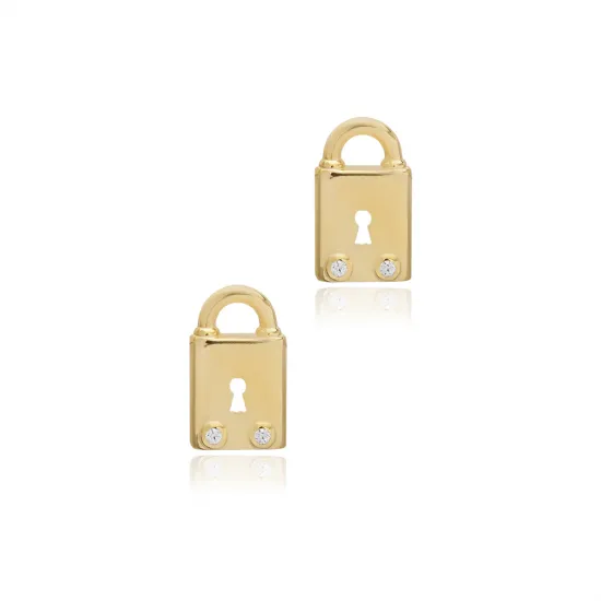 Handcrafted Lock CZ 925 Sterling Silver Earrings Handcrafted Lock CZ 925 Sterling Silver Earrings