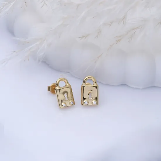 Handcrafted Lock CZ 925 Sterling Silver Earrings Handcrafted Lock CZ 925 Sterling Silver Earrings