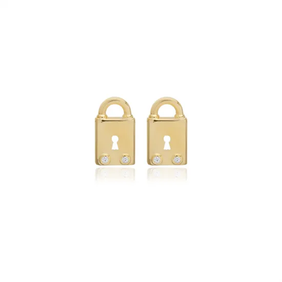 Handcrafted Lock CZ 925 Sterling Silver Earrings Handcrafted Lock CZ 925 Sterling Silver Earrings