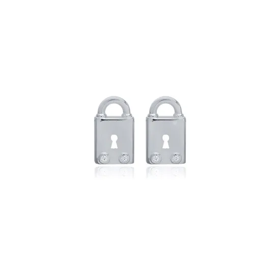 Handcrafted Lock CZ 925 Sterling Silver Earrings Handcrafted Lock CZ 925 Sterling Silver Earrings