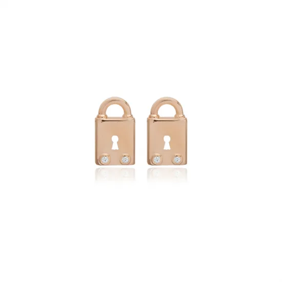 Handcrafted Lock CZ 925 Sterling Silver Earrings Handcrafted Lock CZ 925 Sterling Silver Earrings
