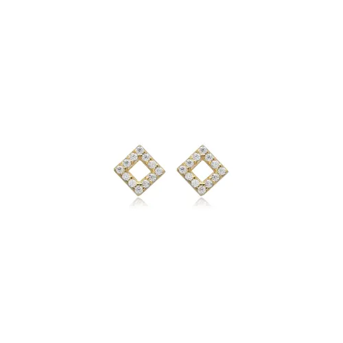 Square Design CZ Stone Silver Stud Earrings