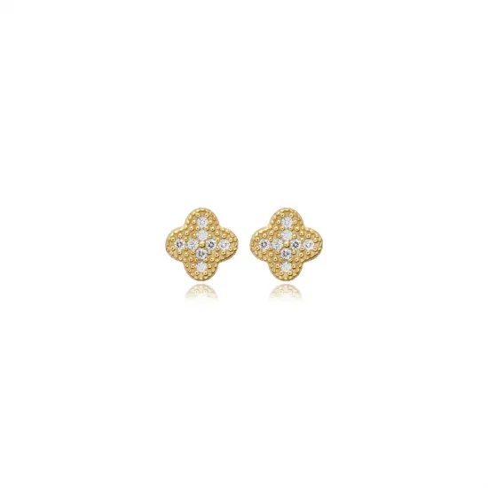 Mini Clover Design Cz Silver Stud Earrings Mini Clover Design Cz Silver Stud Earrings