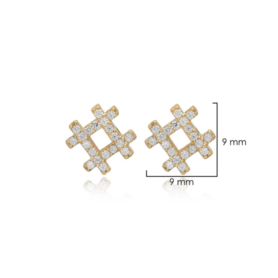 Turkish Hashtag CZ 925 Sterling Silver Earrings Turkish Hashtag CZ 925 Sterling Silver Earrings