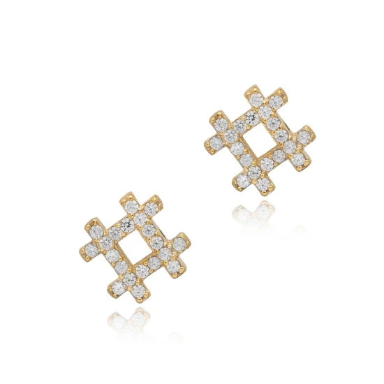 Turkish Hashtag CZ 925 Sterling Silver Earrings Turkish Hashtag CZ 925 Sterling Silver Earrings