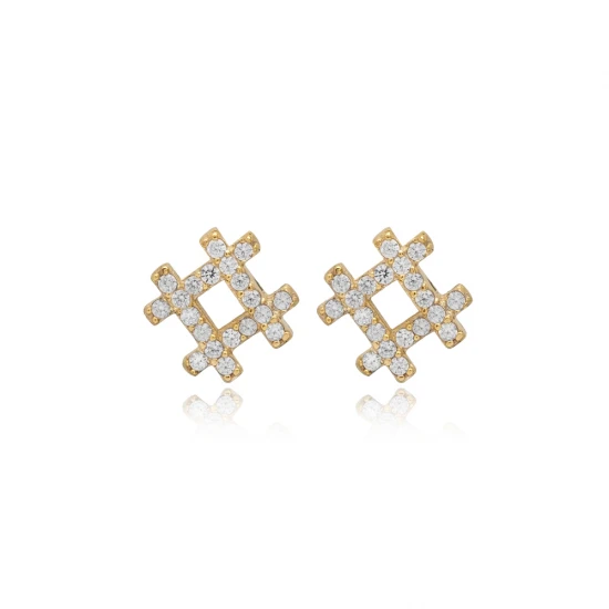 Turkish Hashtag CZ 925 Sterling Silver Earrings Turkish Hashtag CZ 925 Sterling Silver Earrings