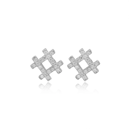 Turkish Hashtag CZ 925 Sterling Silver Earrings Turkish Hashtag CZ 925 Sterling Silver Earrings
