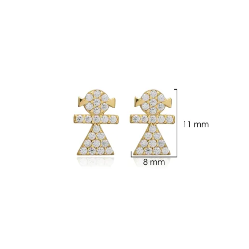 Girl Design CZ Stone Silver Stud Earrings Girl Design CZ Stone Silver Stud Earrings