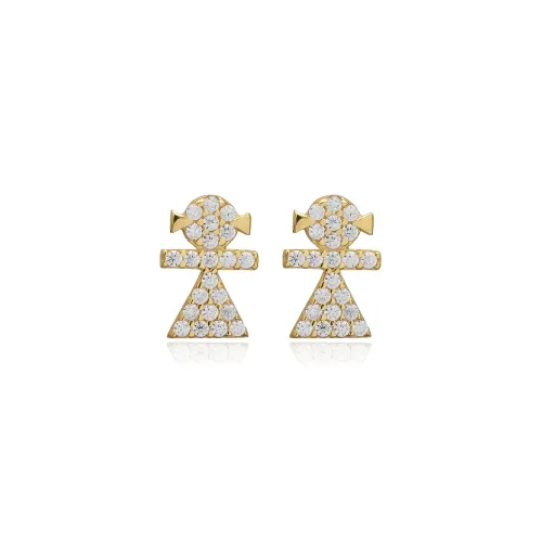 Girl Design CZ Stone Silver Stud Earrings
