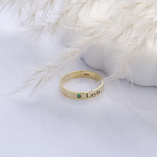 Personalized Name Ring Single Emerald CZ Stone Silver Personalized Name Ring Single Emerald CZ Stone Silver