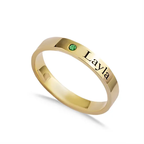 Personalized Name Ring Single Emerald CZ Stone Silver Personalized Name Ring Single Emerald CZ Stone Silver