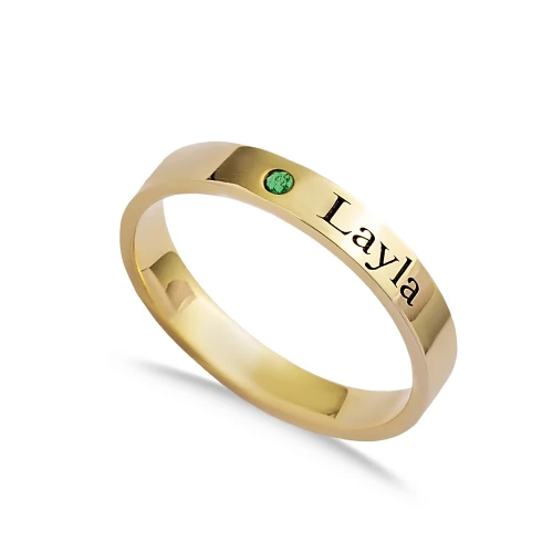 Personalized Name Single Emerald CZ 925 Silver Ring