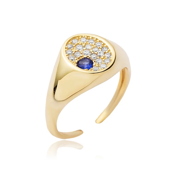 Round Sapphire CZ Adjustable 925 Sterling Silver Ring