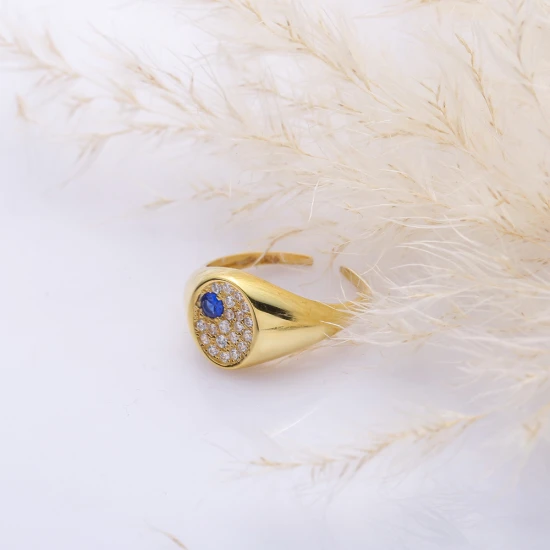 Round Sapphire CZ Adjustable 925 Sterling Silver Ring