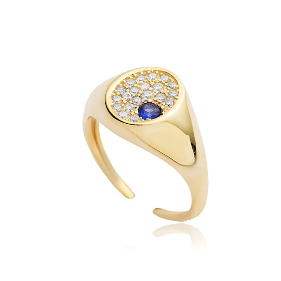 Round Sapphire CZ Adjustable 925 Sterling Silver Ring