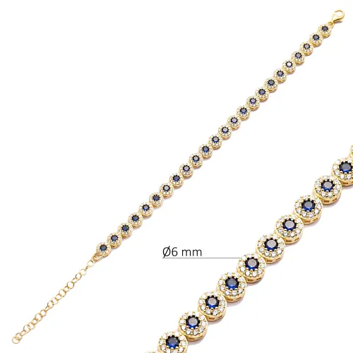 6mm Round Sapphire CZ Tennis Sterling Silver Bracelet 6mm Round Sapphire CZ Tennis Sterling Silver Bracelet