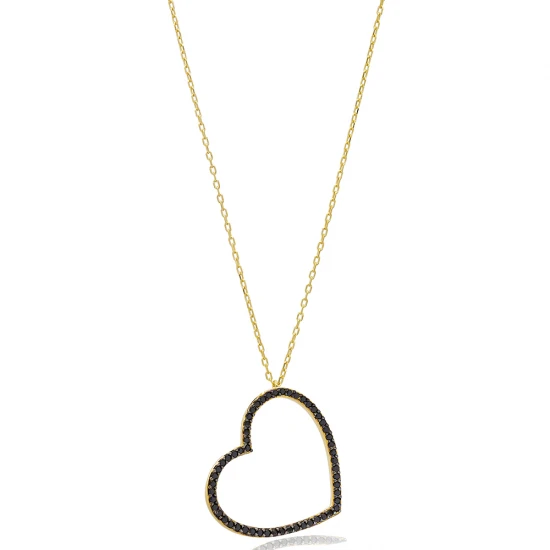 Black CZ Hollow Heart 925 Sterling Silver Necklace Black CZ Hollow Heart 925 Sterling Silver Necklace