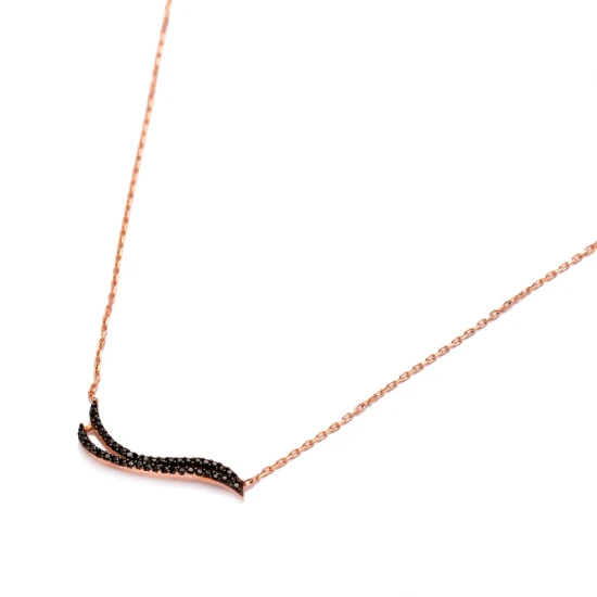 Made in Turkey Black Double Wave CZ 925 Silver Necklace