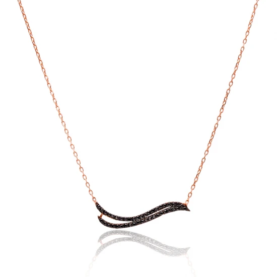 Made in Turkey Black Double Wave CZ 925 Silver Necklace