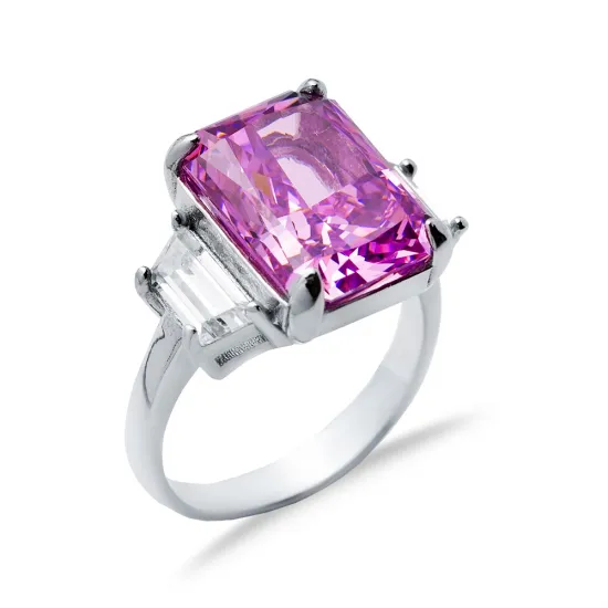 Pink CZ Baguette Cluster CZ 925 Sterling Silver Ring