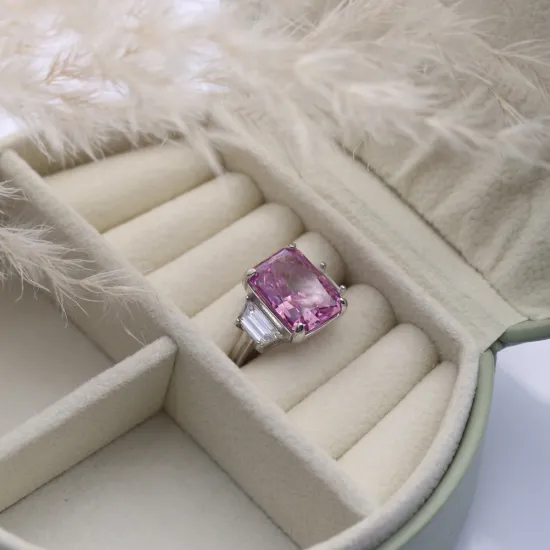 Pink CZ Baguette Cluster CZ 925 Sterling Silver Ring