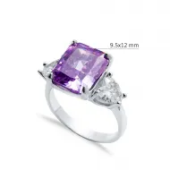 Amethyst CZ Stone Baguette Heart Design Cluster Zircon Ring