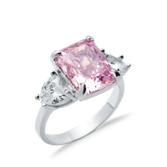 Light Pink CZ Stone Baguette Heart Design Cluster Zircon Ring Light Pink CZ Stone Baguette Heart Design Cluster Zircon Ring