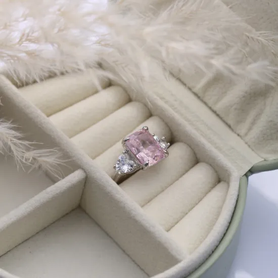 Light Pink CZ Stone Baguette Heart Design Cluster Zircon Ring Light Pink CZ Stone Baguette Heart Design Cluster Zircon Ring