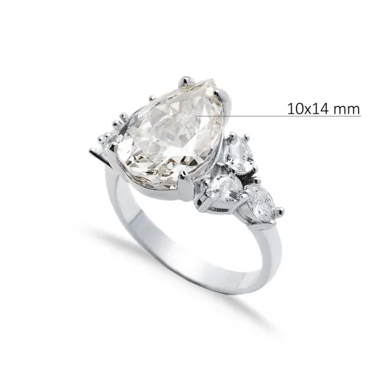 Off White CZ Stone Pear Drop Design Cluster Zircon Ring Off White CZ Stone Pear Drop Design Cluster Zircon Ring