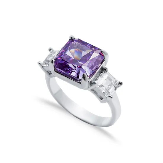 Amethyst CZ Stone Square Design Cluster Zircon Ring Amethyst CZ Stone Square Design Cluster Zircon Ring