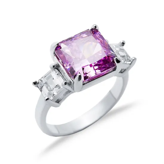Pink CZ Stone Square Design Cluster Zircon Ring Pink CZ Stone Square Design Cluster Zircon Ring