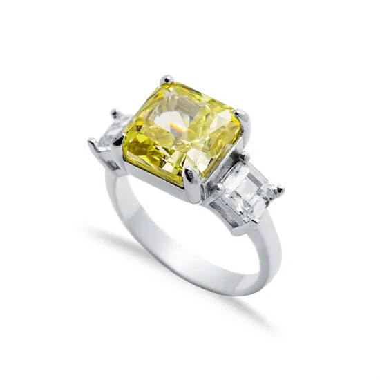 Yellow Citrine CZ Stone Square Design Cluster Zircon Ring Yellow Citrine CZ Stone Square Design Cluster Zircon Ring