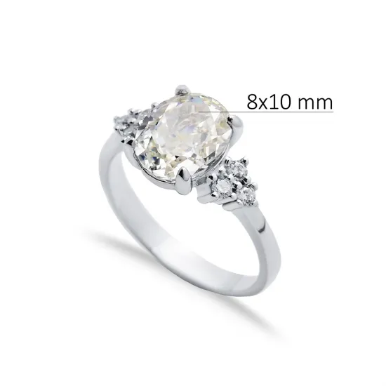 Off White CZ Stone Oval Design Cluster Zircon Ring Jewelry Off White CZ Stone Oval Design Cluster Zircon Ring Jewelry