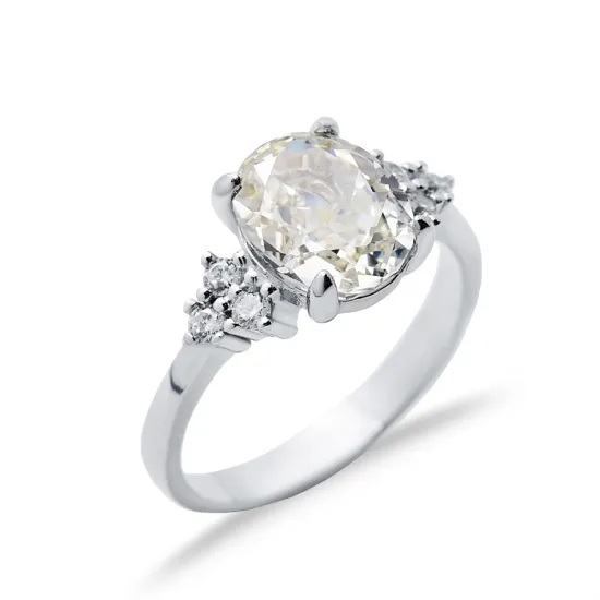 Off White CZ Stone Oval Design Cluster Zircon Ring Jewelry Off White CZ Stone Oval Design Cluster Zircon Ring Jewelry