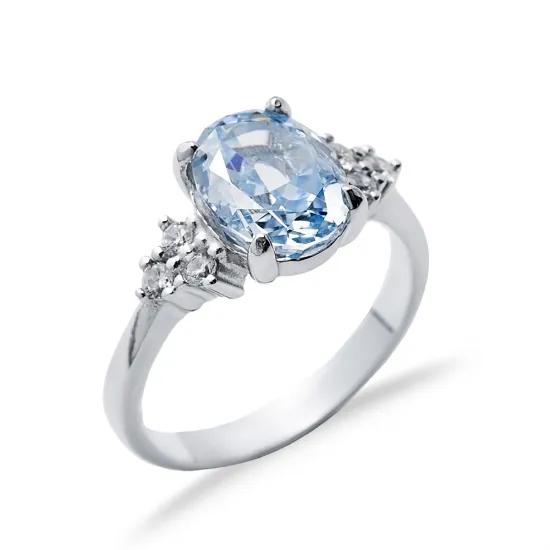 Aquamarine CZ Oval Cluster CZ Sterling Silver Ring Aquamarine CZ Oval Cluster CZ Sterling Silver Ring