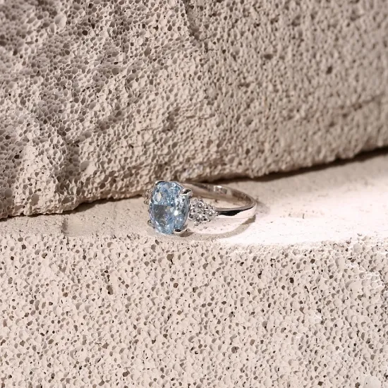 Aquamarine CZ Oval Cluster CZ Sterling Silver Ring Aquamarine CZ Oval Cluster CZ Sterling Silver Ring